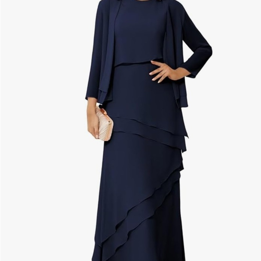 New Elegant Blue Formal Dress. Sleeveless with Long Sleeve Jacket. Plus Size 18.